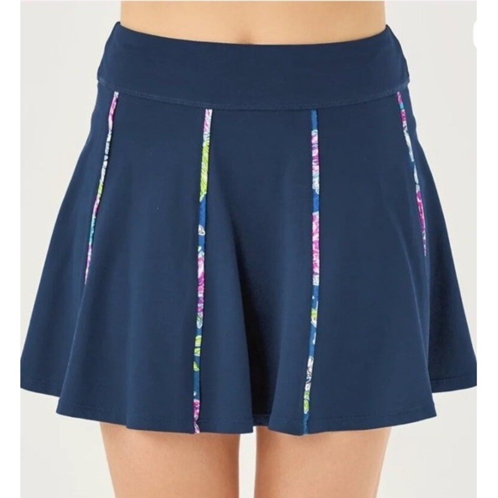 NWT Lilly Pulitzer Luxletic Bungalo High Rise Skort Navy Dahlia Licious XXS